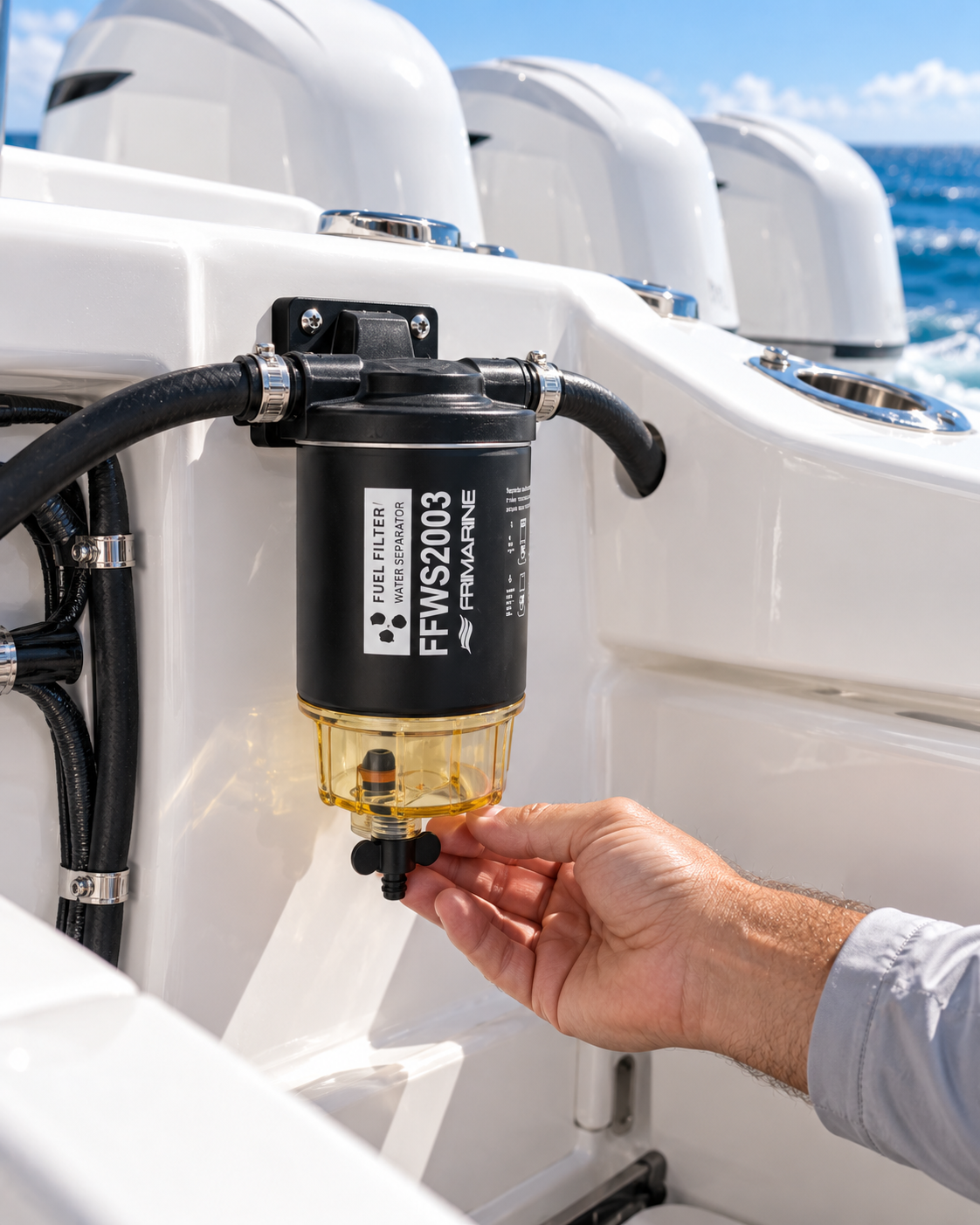 Frimarine fuel filtration system on a boat engine