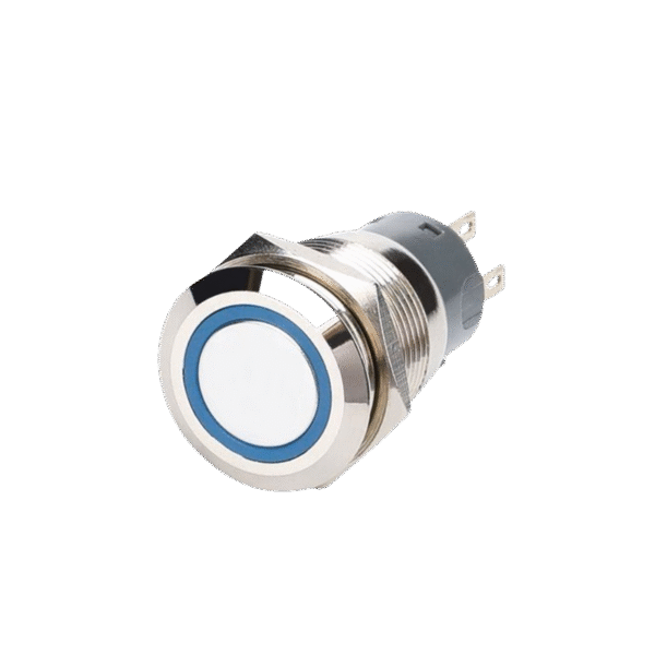 Push-Button-Switch-PBLR0022-Marine-Grade-Frimarine Frimarine PBLR0022 Marine Push Button Switch 22mm 316 Stainless Steel Blue LED IP65 Rated