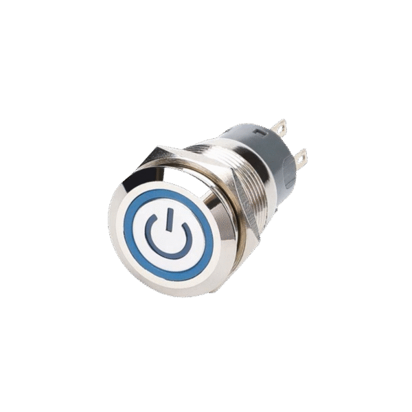 Push-Button-Switch-PPBL0019-Marine-Grade-Frimarine Frimarine PPBL0019 Panel Mount Marine Push Button Switch 19mm Stainless Steel Power Symbol LED
